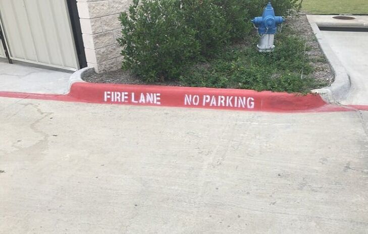 Fire lane striping on curb in Grapevine, Texas